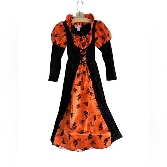 Halloween Princess Paradise Orange Black Witch Costume Size M (8) Vintage - Picture 2 of 12